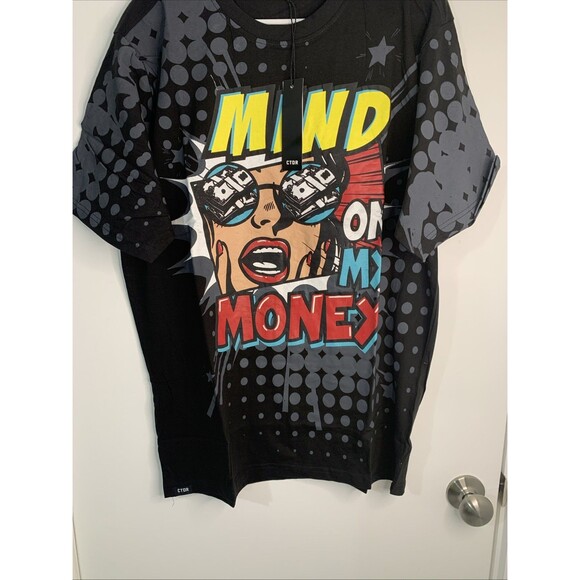 Contender Shirt Mens XL,2XL,3XL BLACK Mind On My Money $100 Bills Comic Book Art - Picture 1 of 10